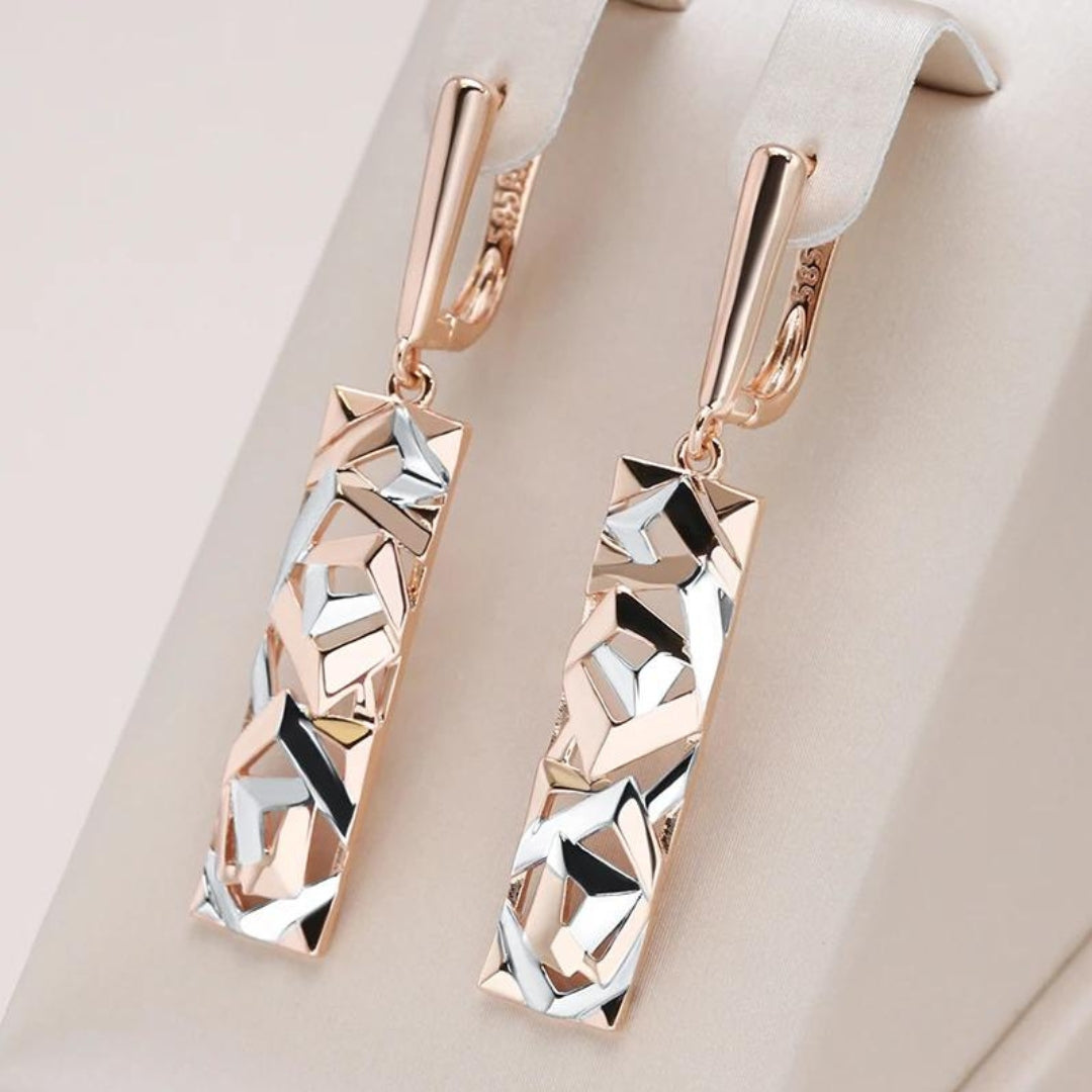 Elegante rechteckige Ohrringe aus Gold und Silber