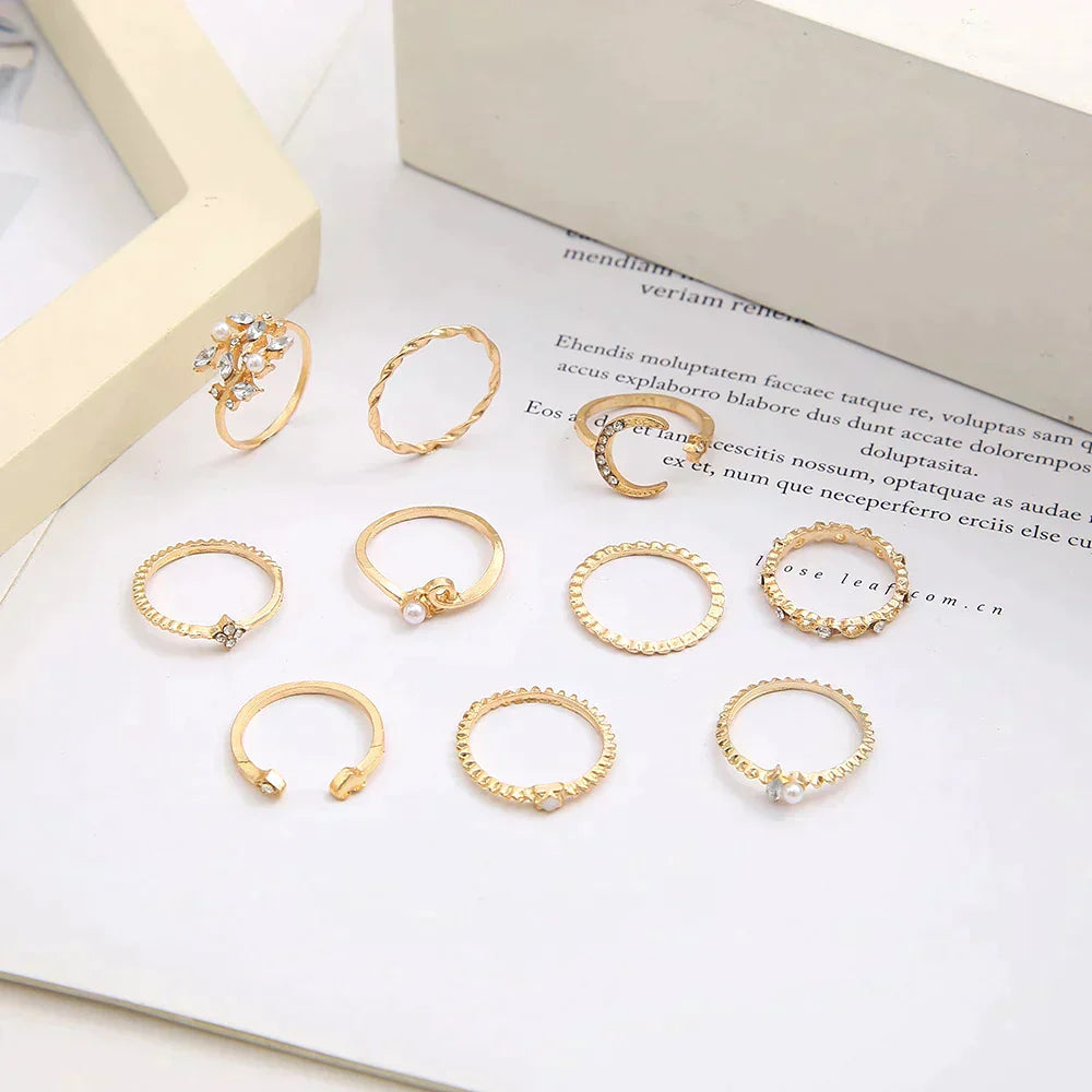 10er-Pack böhmische Silber- und vergoldete Ringe
