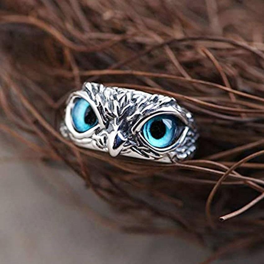 Eule des Glücks Verstellbarer Ring aus Silber und Opal