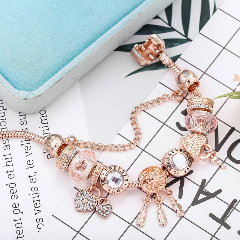 Rose Dreamcatcher Armband mit Charms in Sterling Silber enthalten