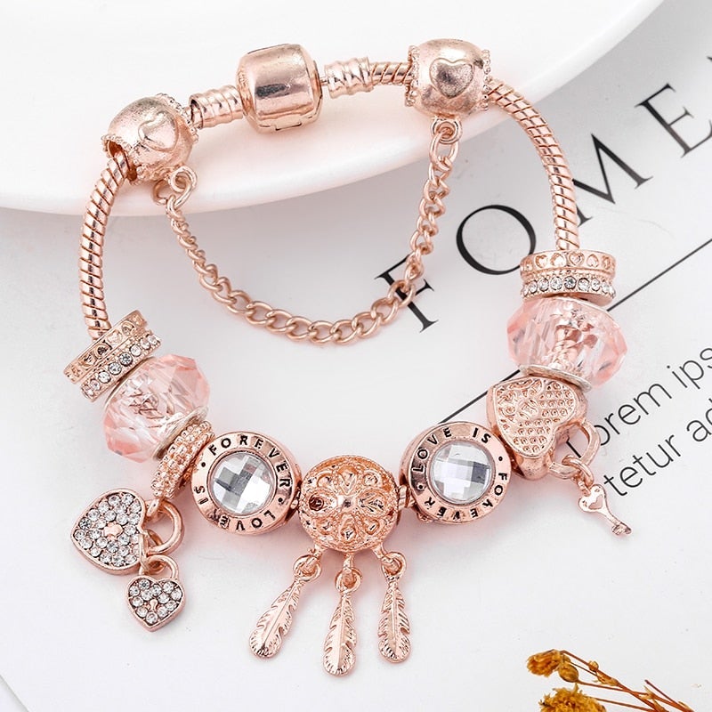 Rose Dreamcatcher Armband mit Charms in Sterling Silber enthalten