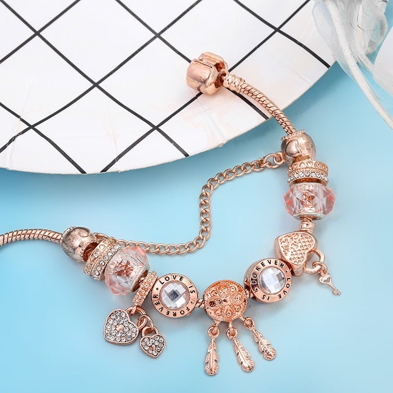Rose Dreamcatcher Armband mit Charms in Sterling Silber enthalten