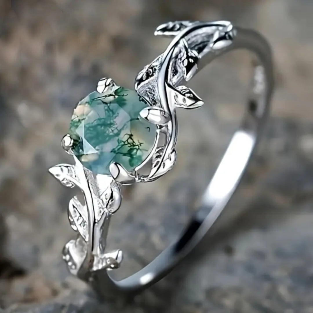 Vintage Grüner Stein Versilberter Ring
