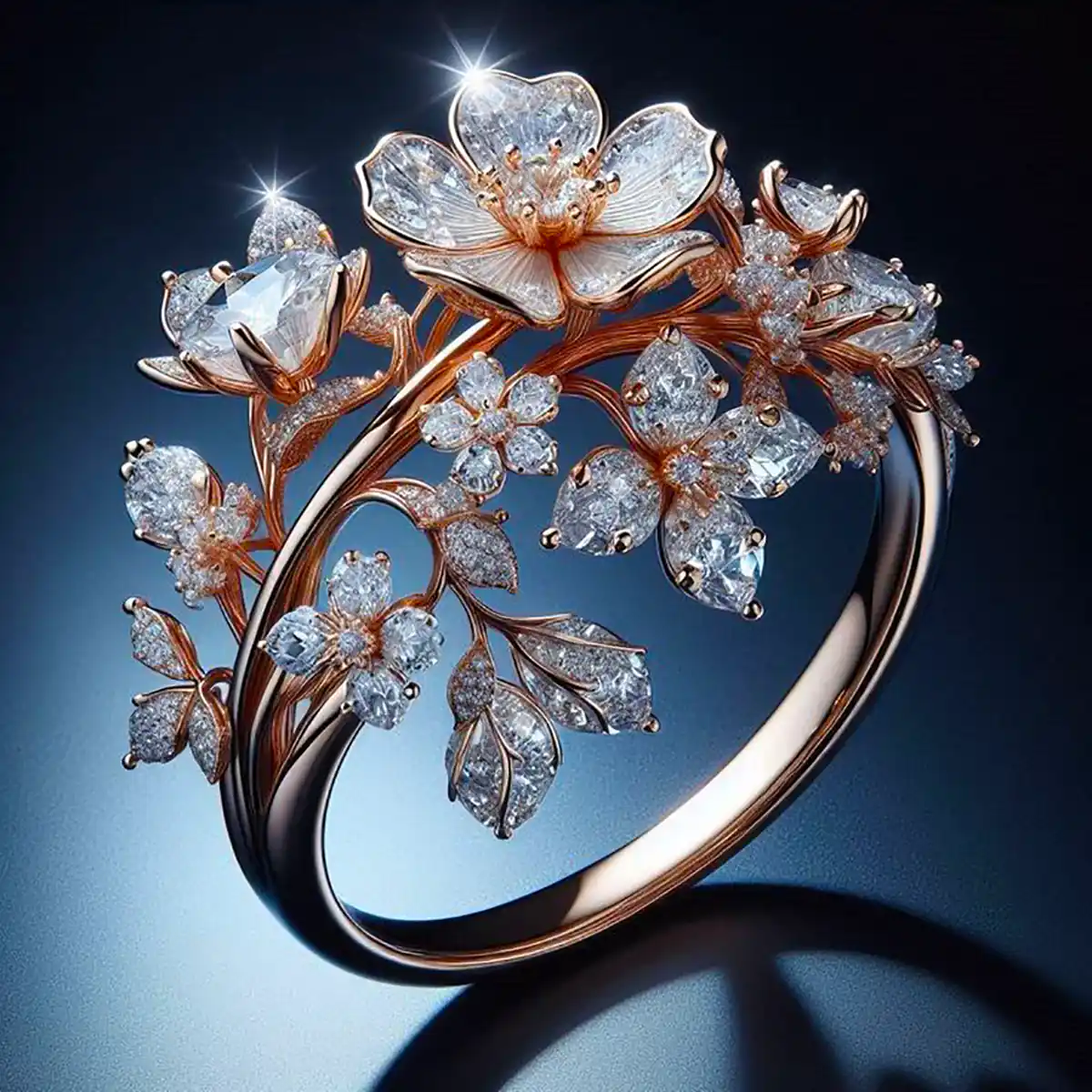 Ring mit hellen Kristallblüten